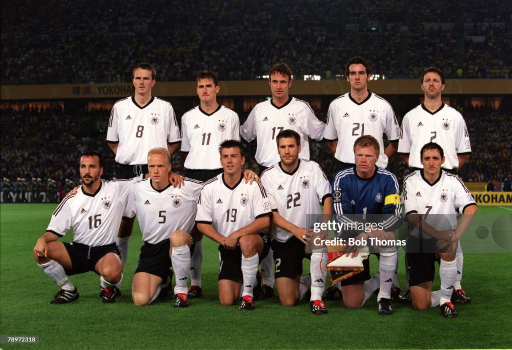 Football. 2002 FIFA World Cup Finals. Final. Yokohama, Japan. 30th June 2002. Germany 0 v Brazil 2. The Germany team pose together for a group photograph prior to the match. Back Row L-R: Dietmar Hamann, Miroslav Klose, Marco Bode, Christoph Metzelder, Th