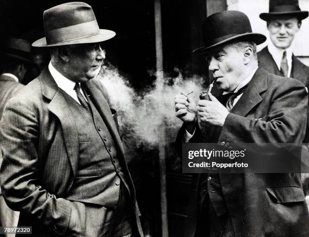 Political Personalities, pic: circa 1930's, Stanley Baldwin , Statesman, 1867-1947, pictured enjoying his pipe, Stanley Baldwin who was a...