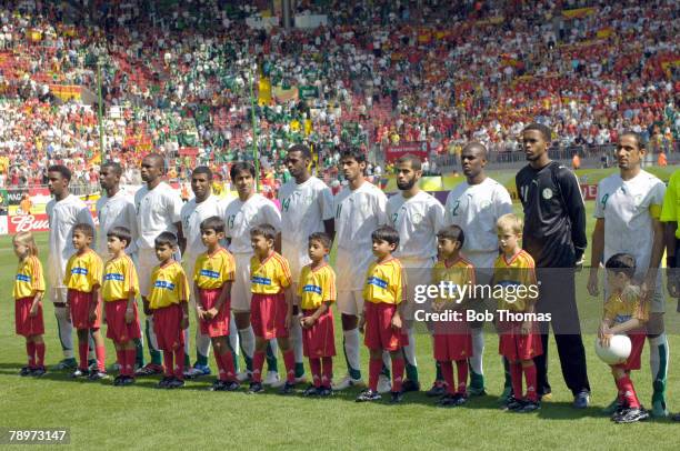 Sport, Football, FIFA World Cup, Kaiserslautern, 23rd June 2006, Saudi Arabia 0 v Spain 1, Saudi Arabia line up: Left-right, Mohammed Noor, Hamad Al...