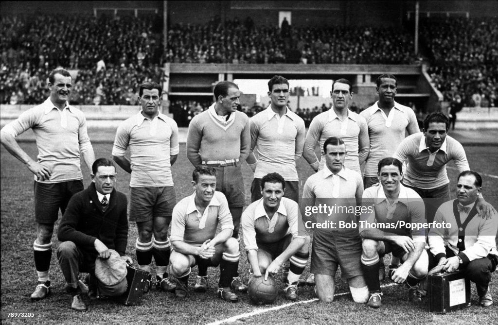 1928 Olympic Games, Amsterdam. Football. The Uruguay team pose for a team group before defeating rivals Argentina 2-1 in the Final.