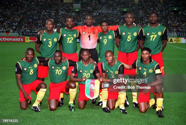 Football, 2002 FIFA World Cup Finals, Group E, Shizuoka, Japan, 11th June 2002, Germany 2 v Cameroon 0, The Cameroon team pose together for a group...