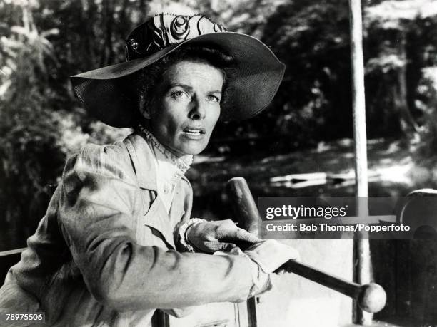 Cinema Pesonalities, pic:1951, American actress Katharine Hepburn playing the role of "Rose Sayer" in the classic film "The African Queen", Katharine...