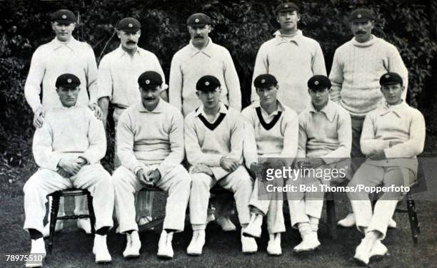 The Northamptonshire XI 1912, Back row left-right, C,N,Woolley, W,A,Buswell, W,Wells, R,A,Haywood, G,J,Thompson, Front row left-right, J,Seymour,...