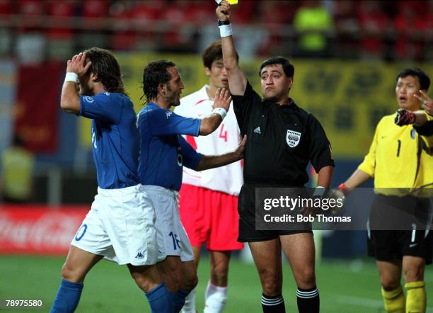 Football, 2002 FIFA World Cup Finals, Second Phase, Daejeon, South Korea, 18th June 2002, South Korea 2 v Italy 1 , Referee Byron Moreno shows a...