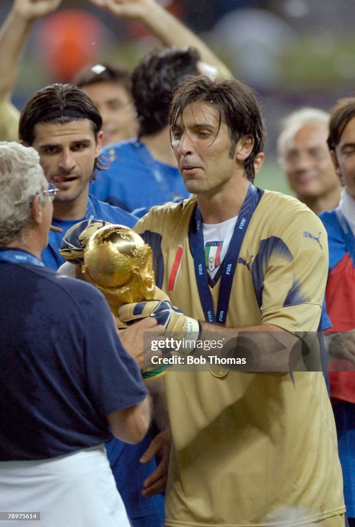 BT Sport. Football. FIFA World Cup Final. Berlin. 9th July 2006. Italy 1 v France 1. (after extra time). Italy won 5-3 on Penalties. Italy goalkeeper Gianluigi Buffon with the World Cup.