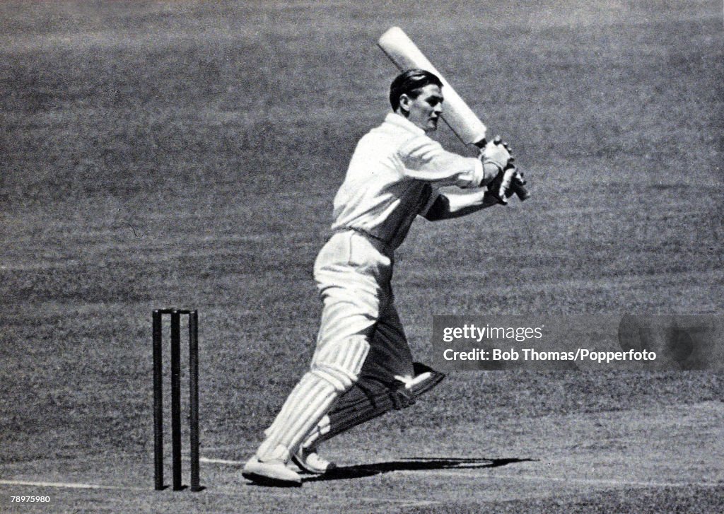 Sport. Cricket. January 1951. 3rd Test Match at Sydney. Australia beat England by an Innings and 13 runs. Australian all rounder Keith Miller during his innings of 145 not out.