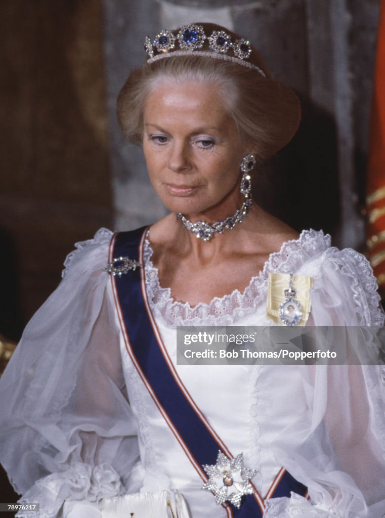 British Royalty. The Guildhall, London. April 1984. The Duchess of Kent attending a State Banquet.