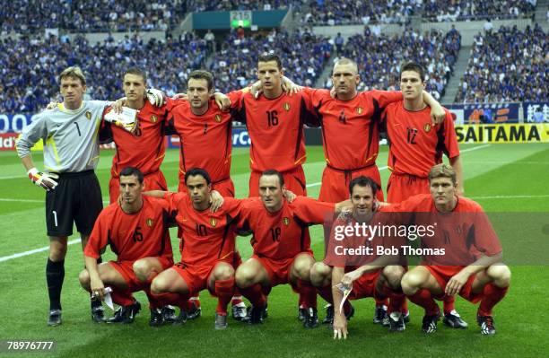 Football, 2002 FIFA World Cup Finals, Saitama, Japan, 4th June 2002, Japan 2 v Belgium 2, The Belgium team form a group prior to the start of the...