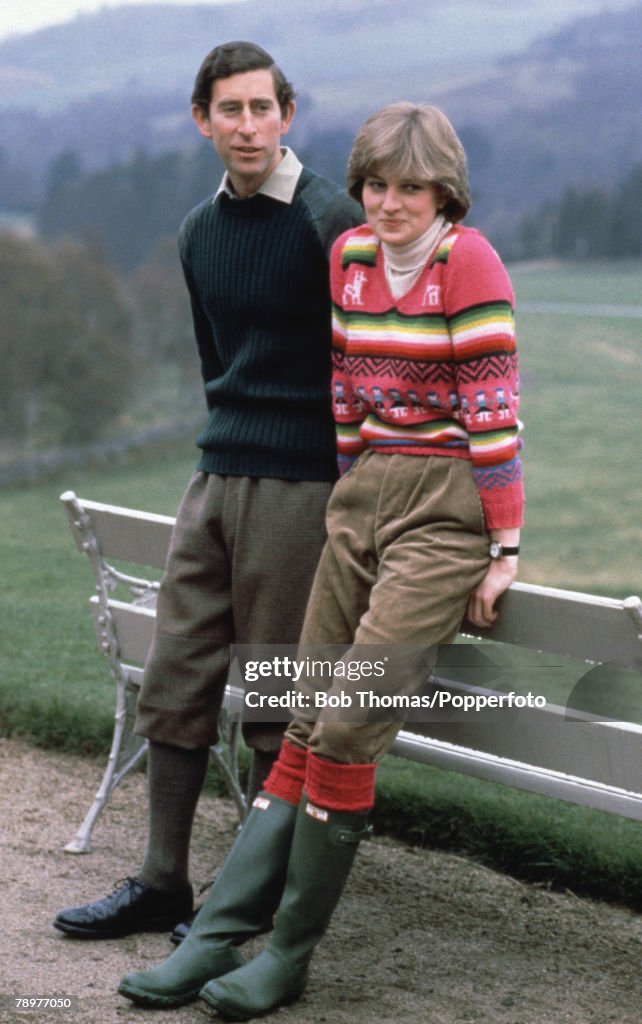 British Royalty. Balmoral, Scotland. 6th May 1981. Prince Charles and his fiancee Lady Diana Spencer seen here on the estate at Craigowen Lodge.