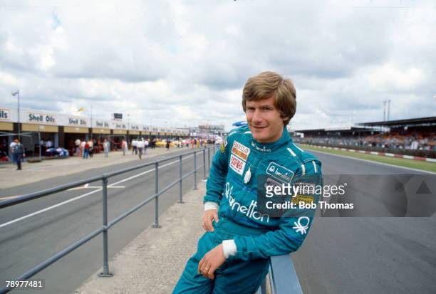 Thierry Boutsen of Belgium, driver of the Benetton Formula ltd Benetton B187 Ford Cosworth GBA 1.5 V6t pictured during the 1987 British Grand Prix at...