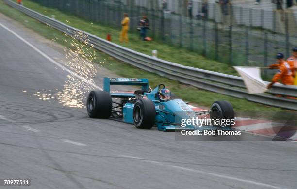 Italian racing driver Ivan Capelli drives the Leyton House March Racing Team March 871 Ford Cosworth DFZ 3.5 V8 in the 1987 Belgian Grand Prix at...