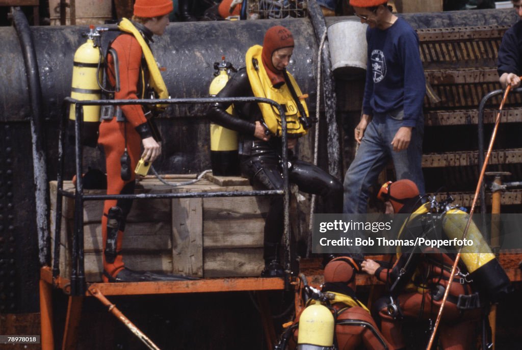 British Royalty. Portsmouth, England. 21st June 1981. Prince Charles prepares to scuba dive on the wreck of the ship 'Mary Rose'.
