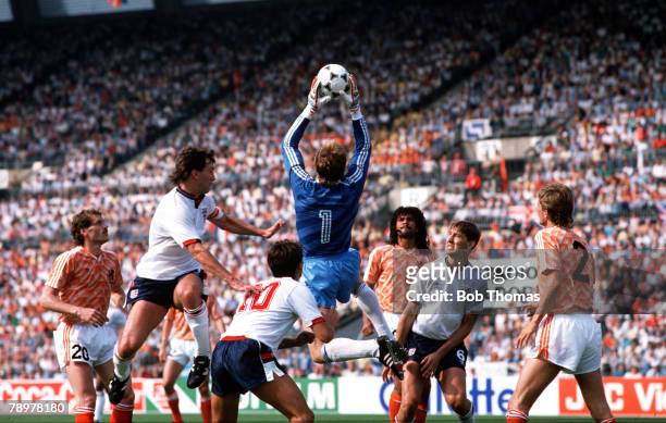 Football, 1988 European Championship, 15th June 1988,Dusseldorf, Germany, Holland 3 v England 1, Holland goalkeeper Hans Van Breukelen catches a...