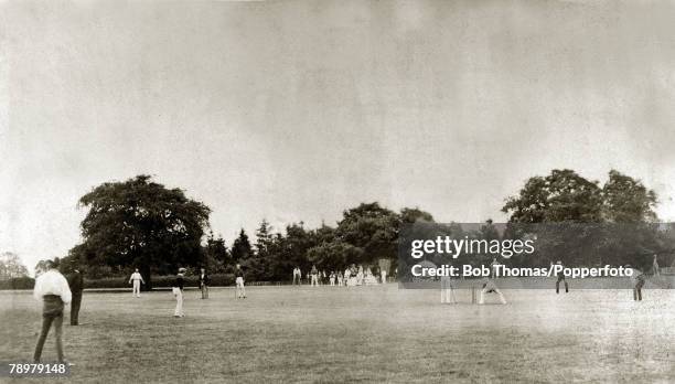 25th July 1857, This image shows a cricket match between the Royal Artillery and the Hunsdonbury Club at Hunsdonbury, This picture taken by Roger...