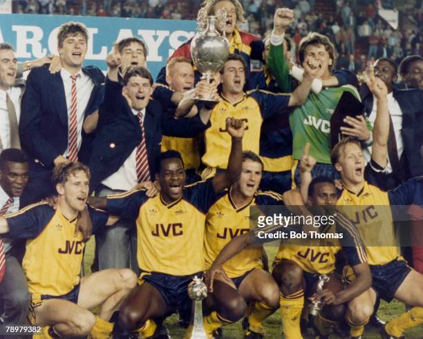 26th May 1989, Division 1, Liverpool 0 v Arsenal 2, Arsenal celebrate winning the League Championship in a shock win at Anfield, The winning Arsenal...