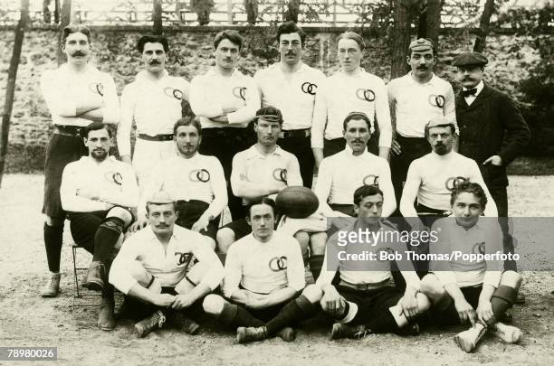 Olympic Games, Paris, October 28th 1900, Rugby Union, Winners of the Gold Medal, France, The French team pictured before the gold medal match in...