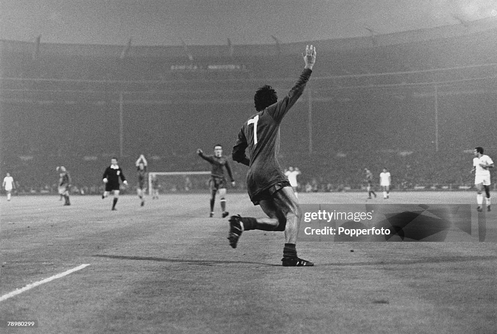 Football. European Cup Final. Wembley. 29th May 1968. Manchester United 4 v Benfica 1 (after extra time).George Best turns to celebrate after scoring Manchester United's 2nd. Goal.