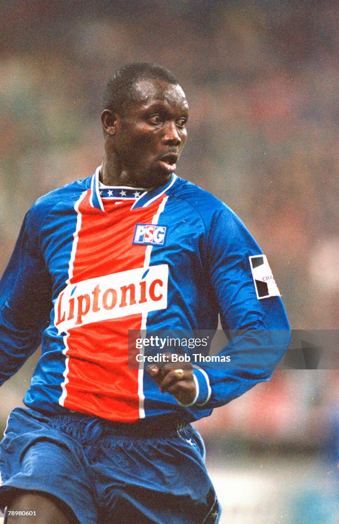 Sport. Football. pic: 19th April 1995. UEFA. Champions League. AC. Milan 2 v Paris Saint Germain 0. George Weah, Paris St Germain striker (and Liberia international).