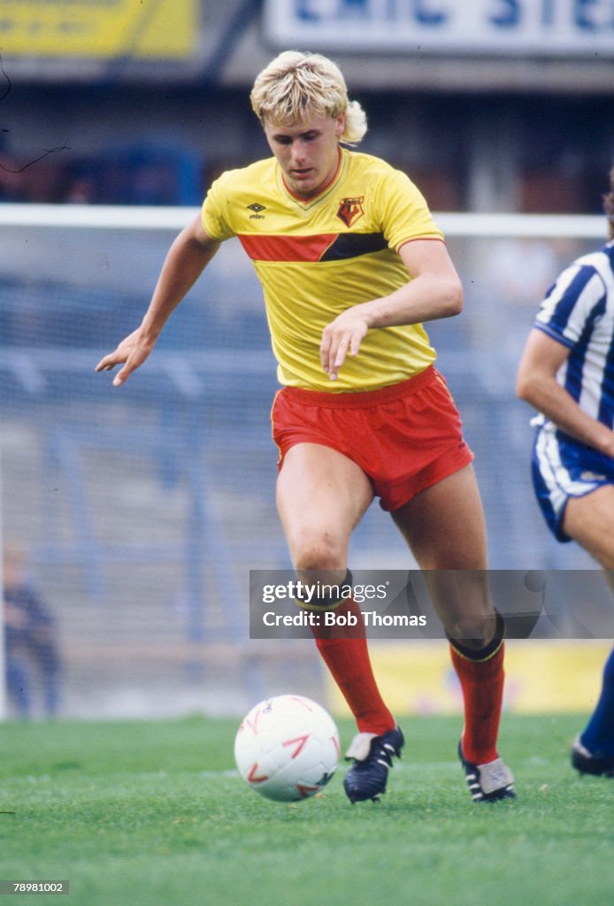 Sport. Football. pic: 1985. Division 1. Sheffield Wednesday 2 v Watford 1. Colin West, Watford striker.