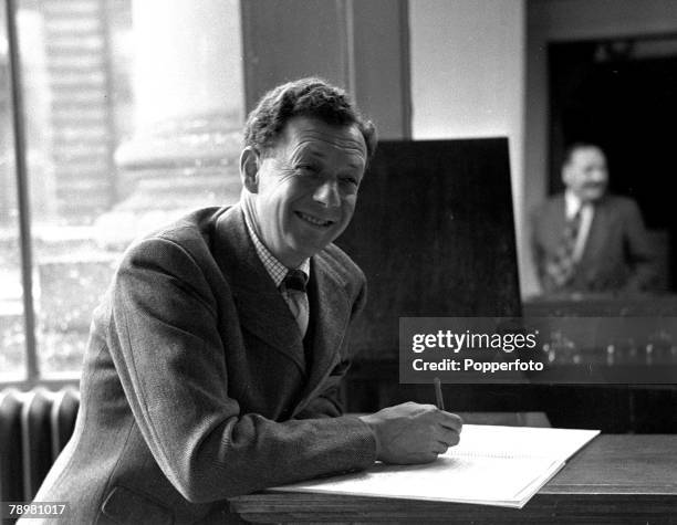 London, England British composer, conductor and pianist Benjamin Britten at Covent Garden Opera House prior to commencement of rehearsals of his...