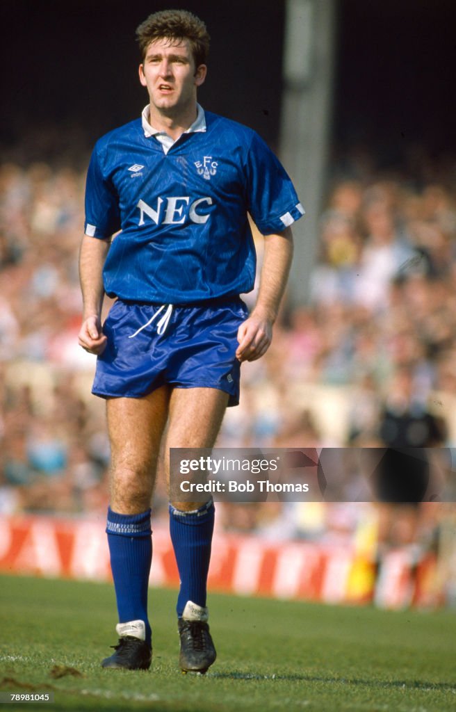 Sport. Football. pic: 31st March 1990. Division 1. Norman Whiteside, Everton. Norman Whiteside won 38 Northern Ireland international caps between 1982-1989 in a short career cut short by injury at the age of 26.