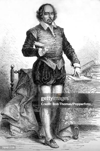 English History Illustration, pic: circa 1600, This is an illustration of William Shakespeare, English playwright, poet and actor, the greatest...