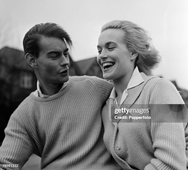 England, British Film and Movie actress Shirley Eaton with her fiancee Colin Lenton-Rowe