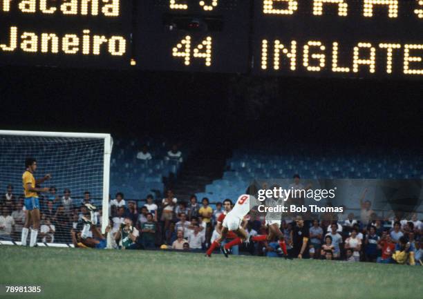 10th June 1984, England Tour of South America, Brazil 0 v England 2 in Rio de Janeiro, England's John Barnes celebrating after scoring the first...