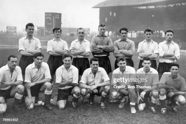 29th November 1955, The England team who trained at Stamford Bridge before the international match at Wembley against Spain which England won 4-1,...