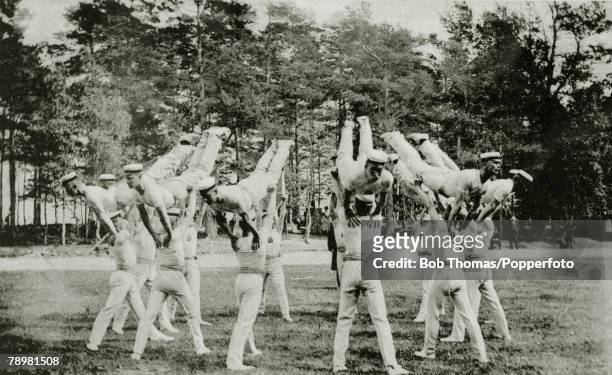 Sport, 1908 Olympic Games in London, Gymnastics, The team from Finland practicing their routine, The Finland team were the Bronze medal winners