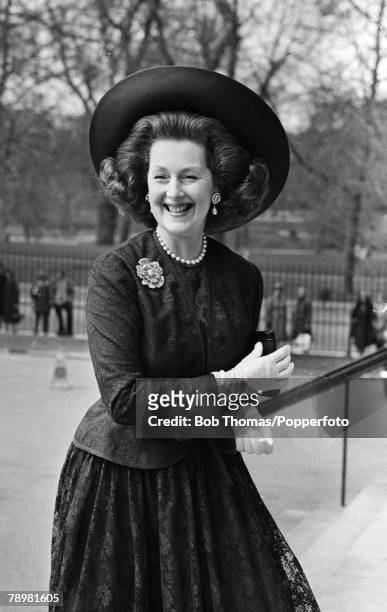 Aristocracy, Personalities, pic: 20th April 1978, Countess Raine Spencer, , pictured attending the wedding of Lady Jane Spencer and Robert Fellowes