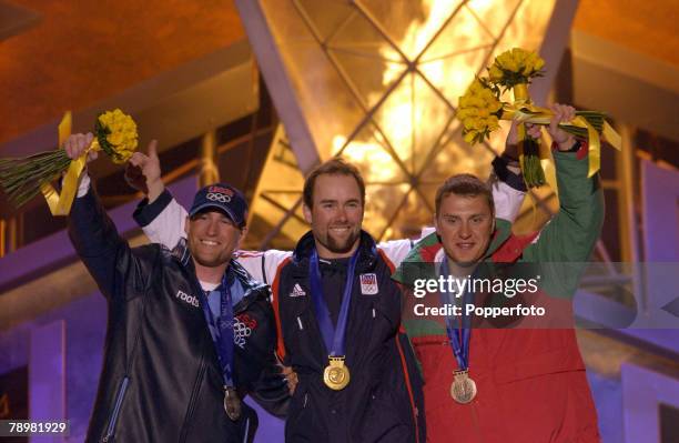 Sport, Winter Olympic Games, Salt Lake City, Utah, USA, 19th February 2002, Freestyle Skiing, Mens Aerials, Ales Valenta, Czech republic, Gold medal...