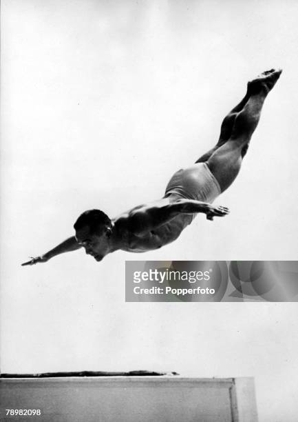 Olympic Games, 1st August 1952, Helsinki, Finland, Sammy Lee of the United States of America, who won a Gold Medal for Men+s High-Diving, is pictured...