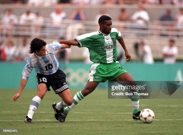 Olympic Games, Atlanta, USA, Sanford Stadium, Georgia, Men's Football, Gold Medal Match, Nigeria 3 v Argentina 2, Nigeria+s Augustine Okocha is...