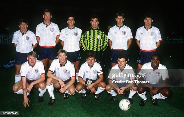 14th September 1988, Friendly International at Wembley, England 1,v Denmark 0, England team, back row, left-right, Peter Beardsley, Terry Butcher,...