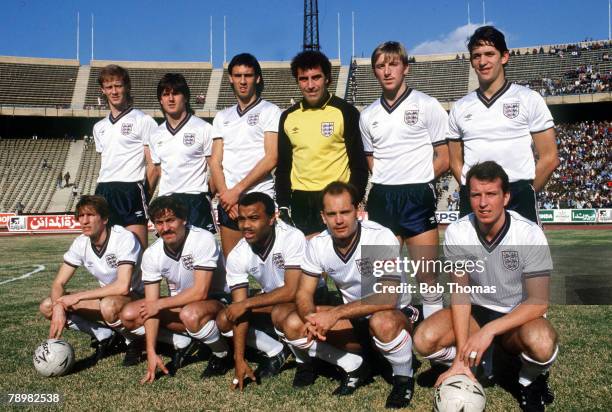 29th January 1986, Friendly International in Cairo, Egypt 0, v England 4, England team, back row, left-right, Mark Wright, Terry Fenwick, Mark...