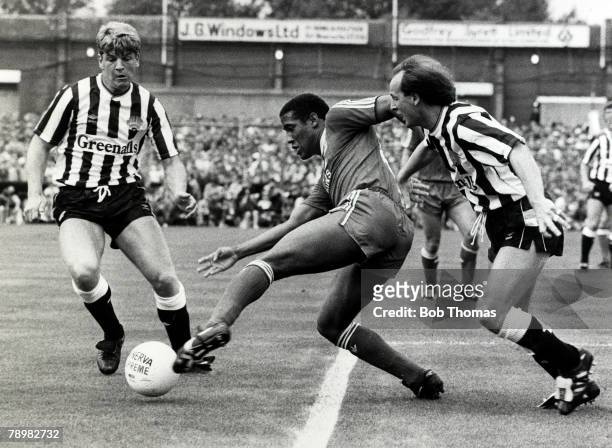 20th September 1987, Division 1, Newcastle United 1,v Liverpool 4, Liverpool's John Barnes evades Newcastle United's Glyn Hodges, left, and David...