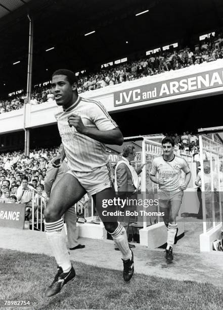 15th August 1987, Division 1, Arsenal 1, v Liverpool 2, Liverpool's John Barnes, left and John Aldridge run out at Highbury for the start of the new...