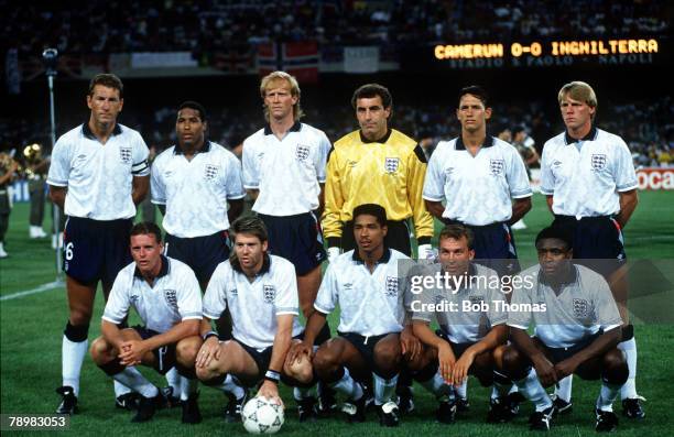 1st July 1990, 1990 World Cup Finals, Quarter Final in Naples, Cameroon 2, v England 3, a,e,t, England team, back row, left-right, Terry Butcher,...