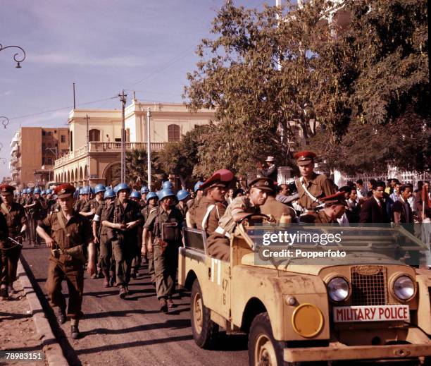 Suez Canel Crisis, Egypt A UN troop contingent arrives in Port Said to restore order during the troubles