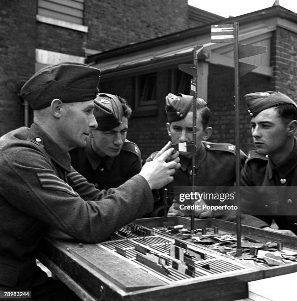 World War II, 9th August1940, Britain's Sea Soldiers training in Naval and Army signal procedure is an important part of the Marines duties and...