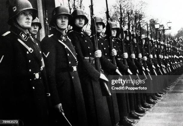 Germany, Pre Second World War, pic: 9th November 1935, Adolf Hitler's SS guard escort at Munich during the 1930's when the Nazi Party transformed...