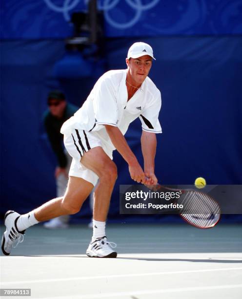 Olympic Games, Sydney, Australia, Mens Tennis,20th September Sydney, Marat Safin of Russia prepares to hit a double-handed backhand