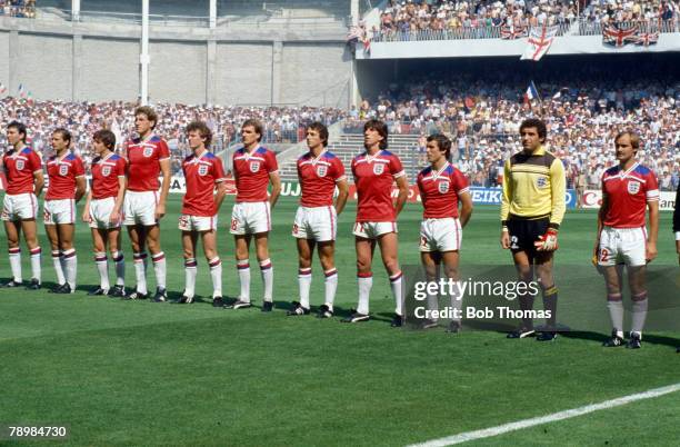 World Cup Finals, Bilbao, Spain, 16th June England 3 v France 1, England team line-up left-right, Bryan Robson, Ray Wilkins, Steve Coppell, Terry...