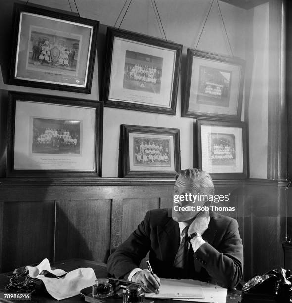 Sport, Football, London, England Tottenham Hotspur Manager Arthur Rowe, pictured at his desk at White Hart Lane