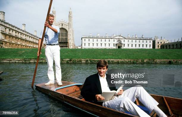 Sport, Football Feature, pic: August 1989, "The Football Academic", Arsenal and England striker Alan Smith in a punt on the River Cam at Cambridge