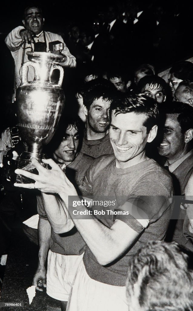 Sport. Football. pic: 13th June 1968. European Nations Cup Final. Replay. in Rome. Italy.2.v Yugoslavia 0. Italian captain Giacinto Facchetti with the trophy.