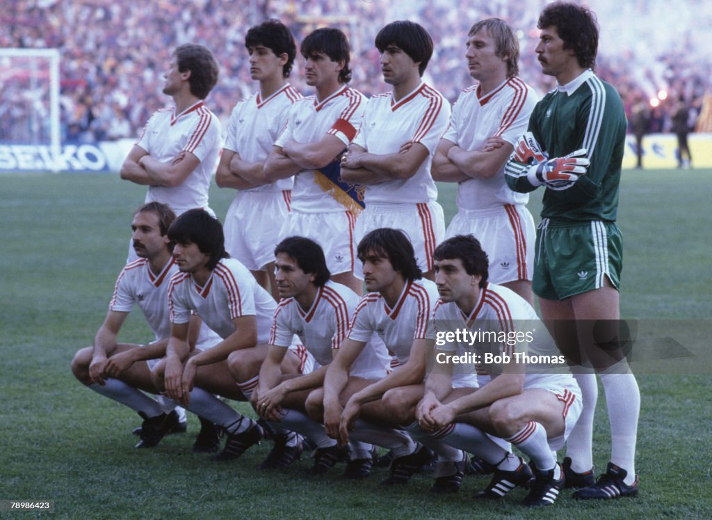 Sport. Football. European Cup Final. Seville. 7th May 1986. Steaua Bucharest 0 v Barcelona 0 ( After Extra Time) Steaua won 2 - 0 on penalties. Steaua Bucharest team group.
