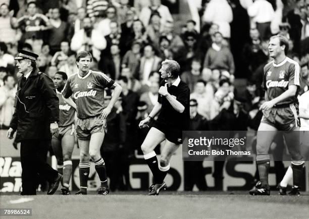 15th April 1989, F.A. Cup Semi-Final at Hillsborough, Liverpool 0,v Nottingham Forest 0, Match Abandoned, Referee R,S,Lewis signals to Liverpool...