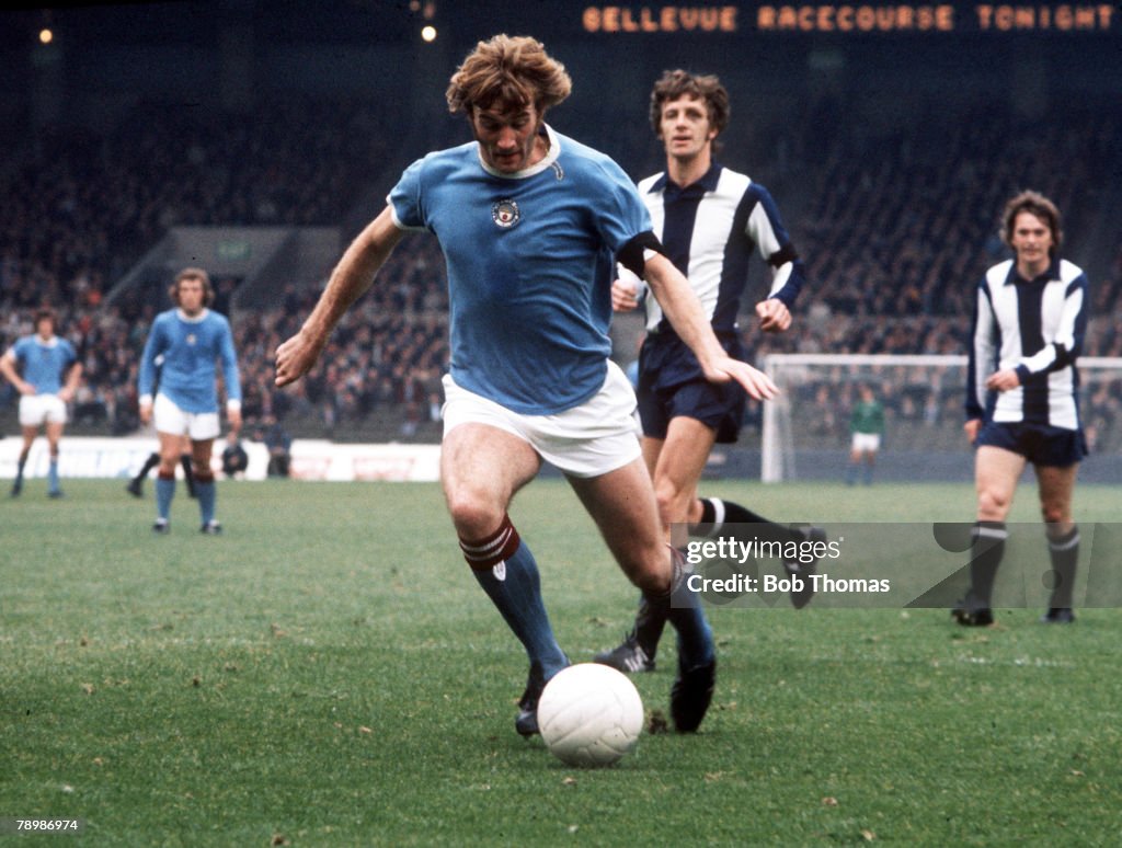 Football. 1970's. Manchester City+s Rodney MArsh in action against West Bromwich Albion (WBA).